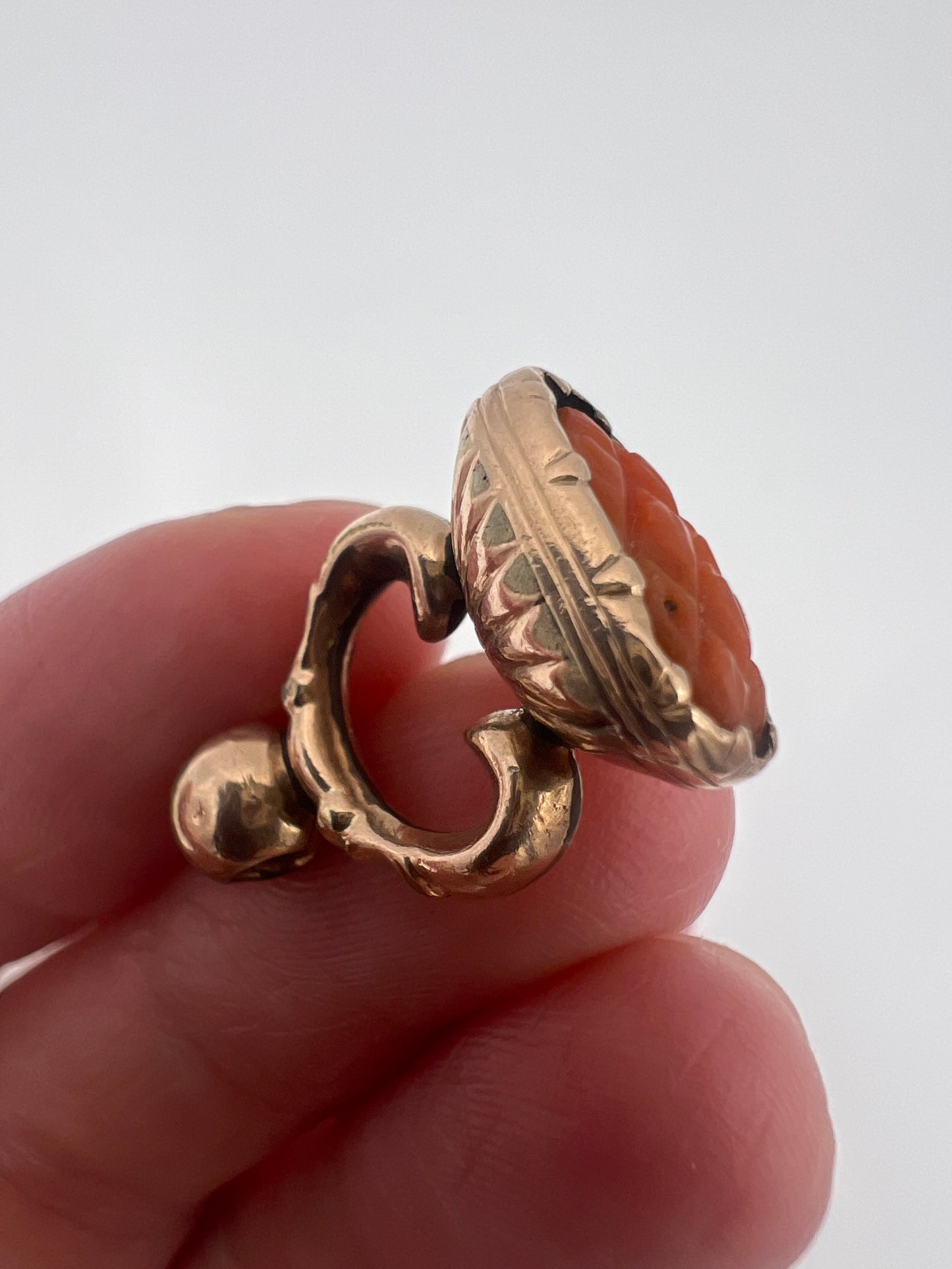 Tiny Georgian Coral Rose Gold Cased Fob Pendant