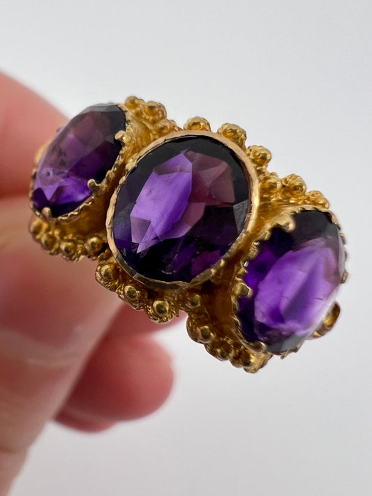 High Carat Gold Late Georgian Victorian 3 Stone Ring