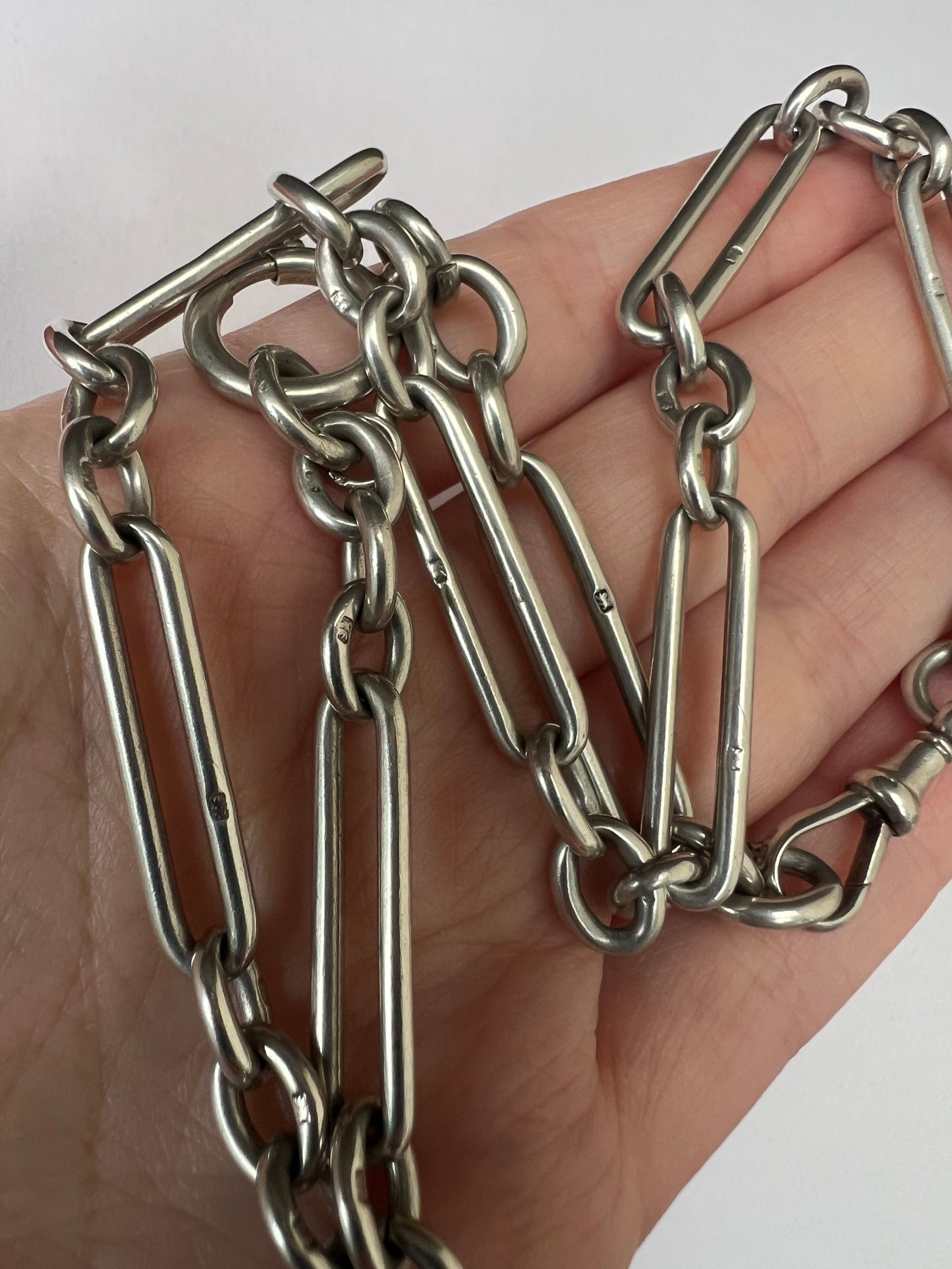 Silver Albert Fetter Chain With Paperclip Trombone Links and T Bar