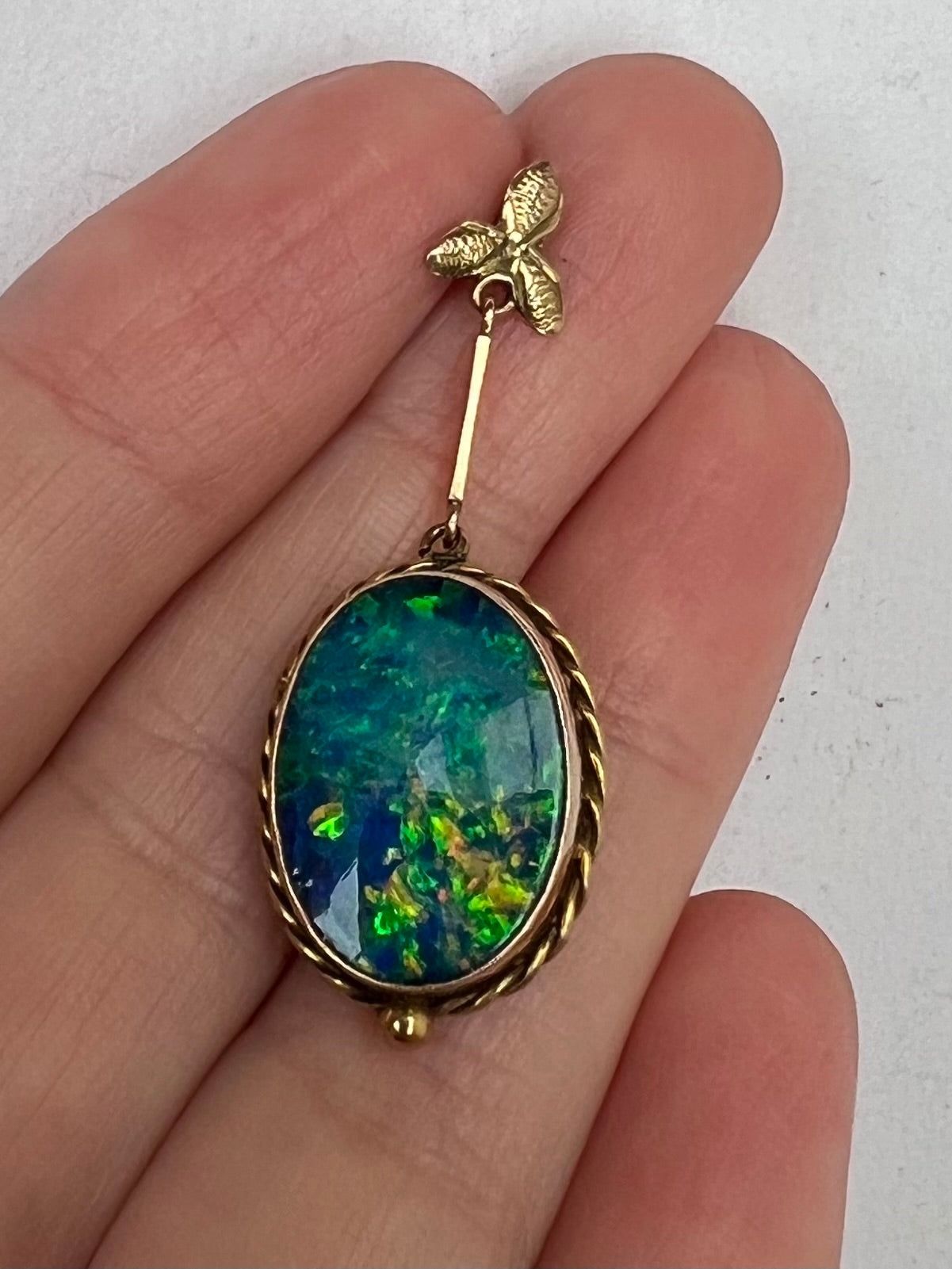 Early 20th Century Black Opal Doublet Gold Pendant