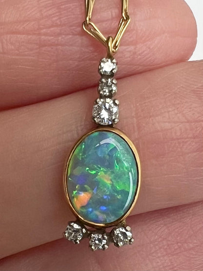 Australian Opal Diamond Pendant and Chain in 18ct Gold