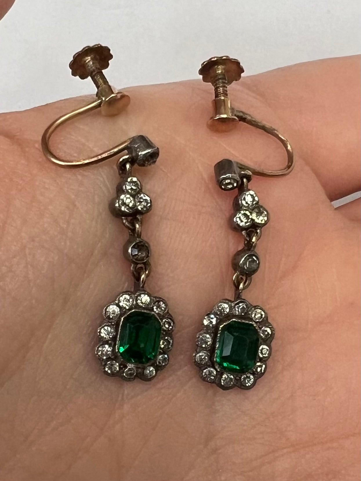 Super Sweet Edwardian Antique Paste Screw Back Earrings