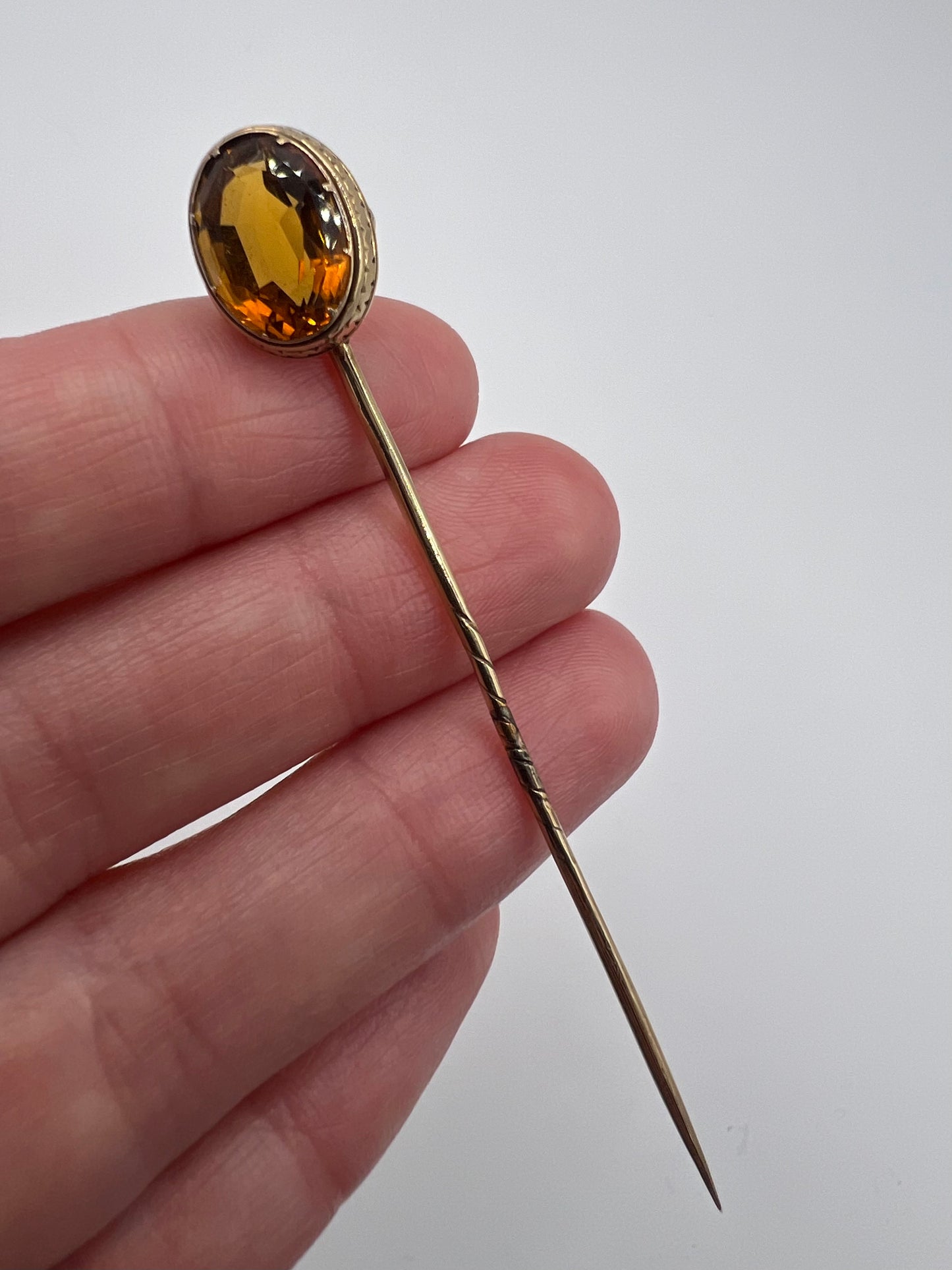 Sparkly Scottish Cairngorm Citrine Gold Stick Pin