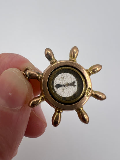 American Ships Wheel Antique Compass Fob in Rose Gold
