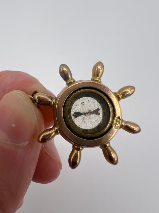 American Ships Wheel Antique Compass Fob in Rose Gold