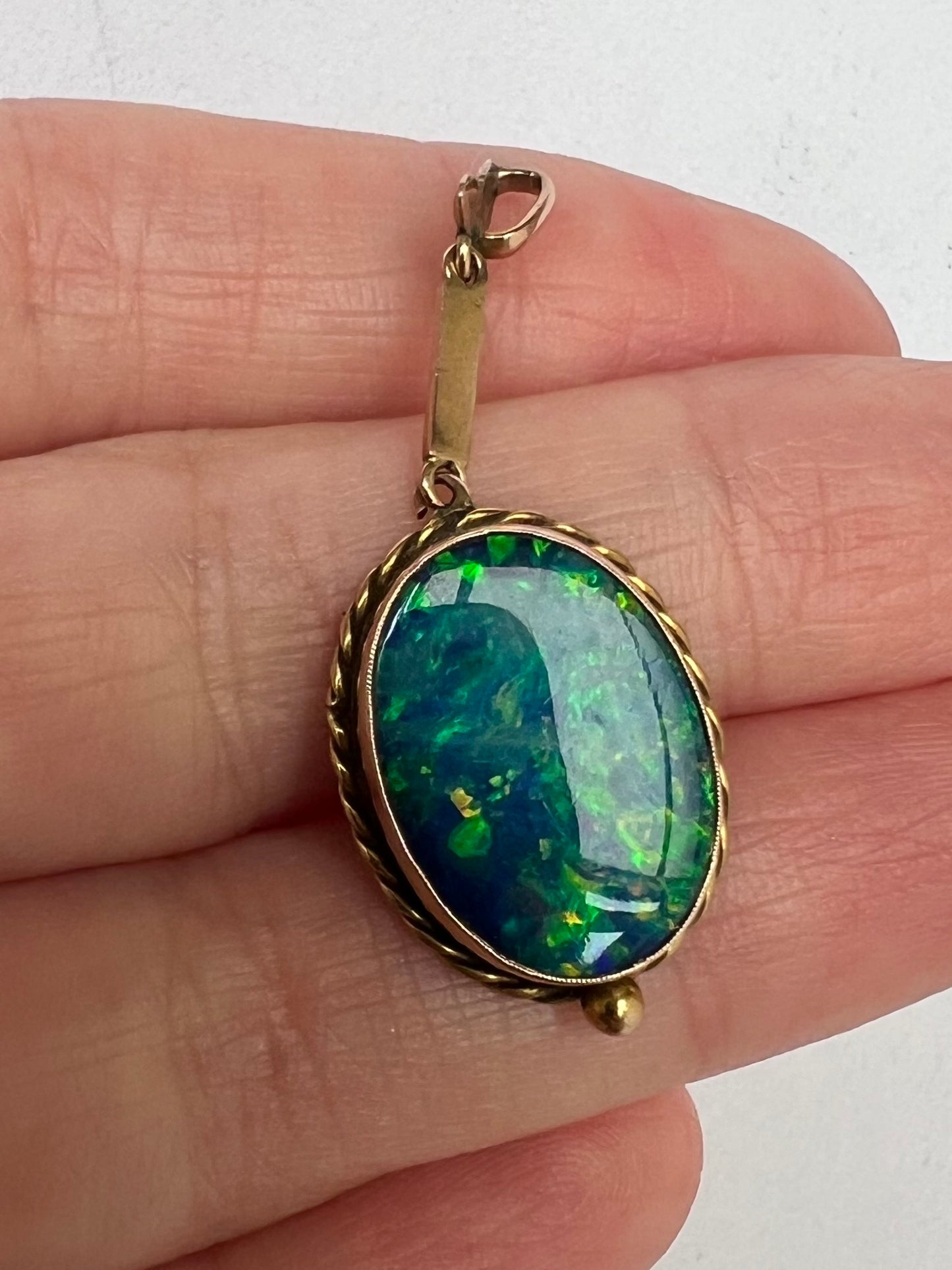 Early 20th Century Black Opal Doublet Gold Pendant