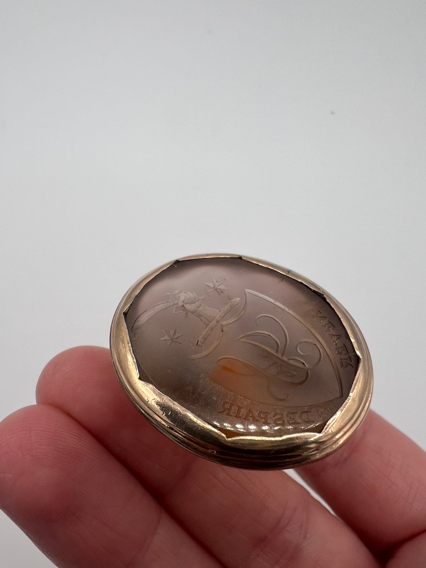 Very Large Georgian Agate Gold Intaglio Fob Seal "Never Despair"