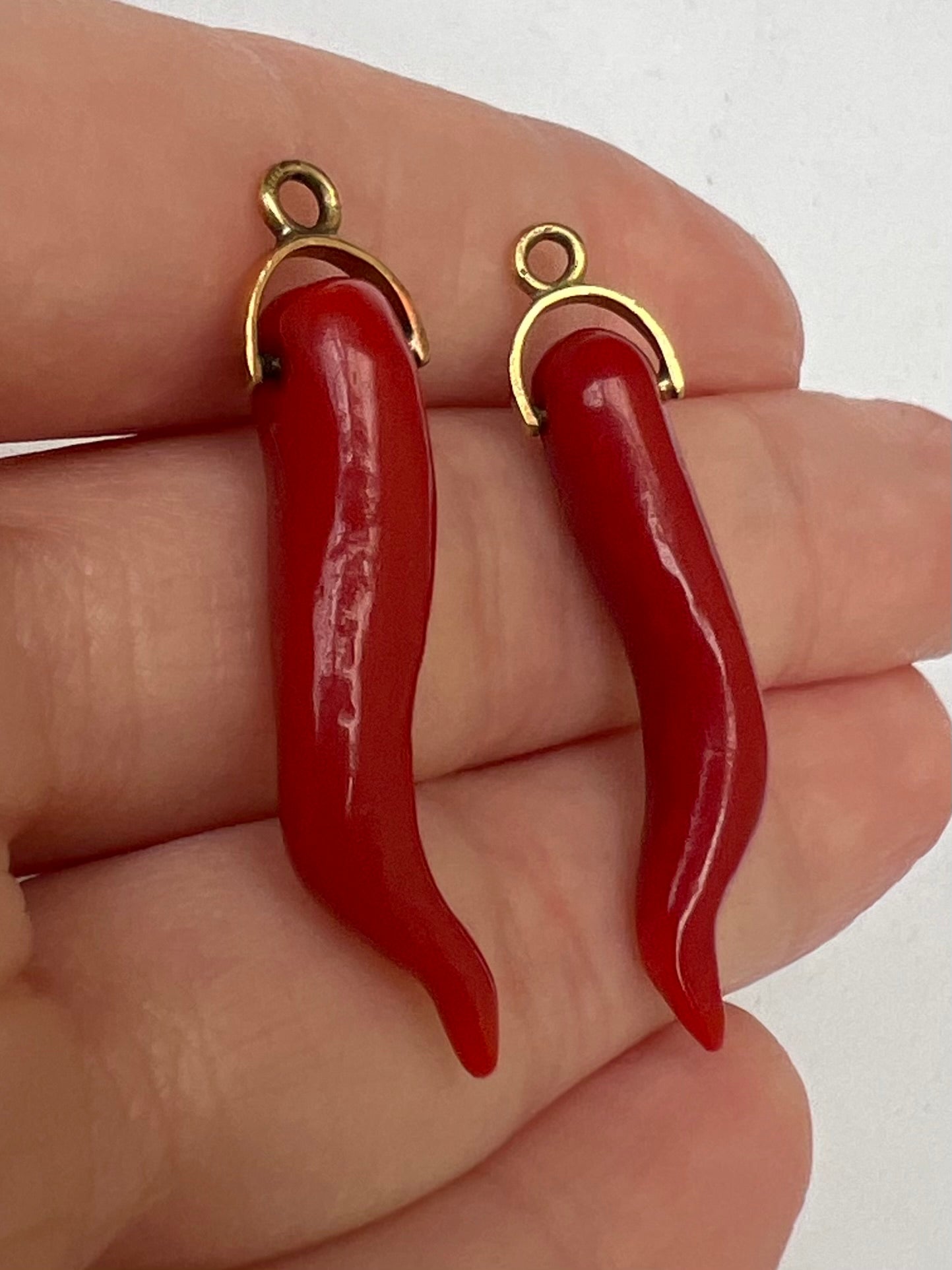 Coral Cornicello Chilli Pepper Talisman Antique Pair for Earrings