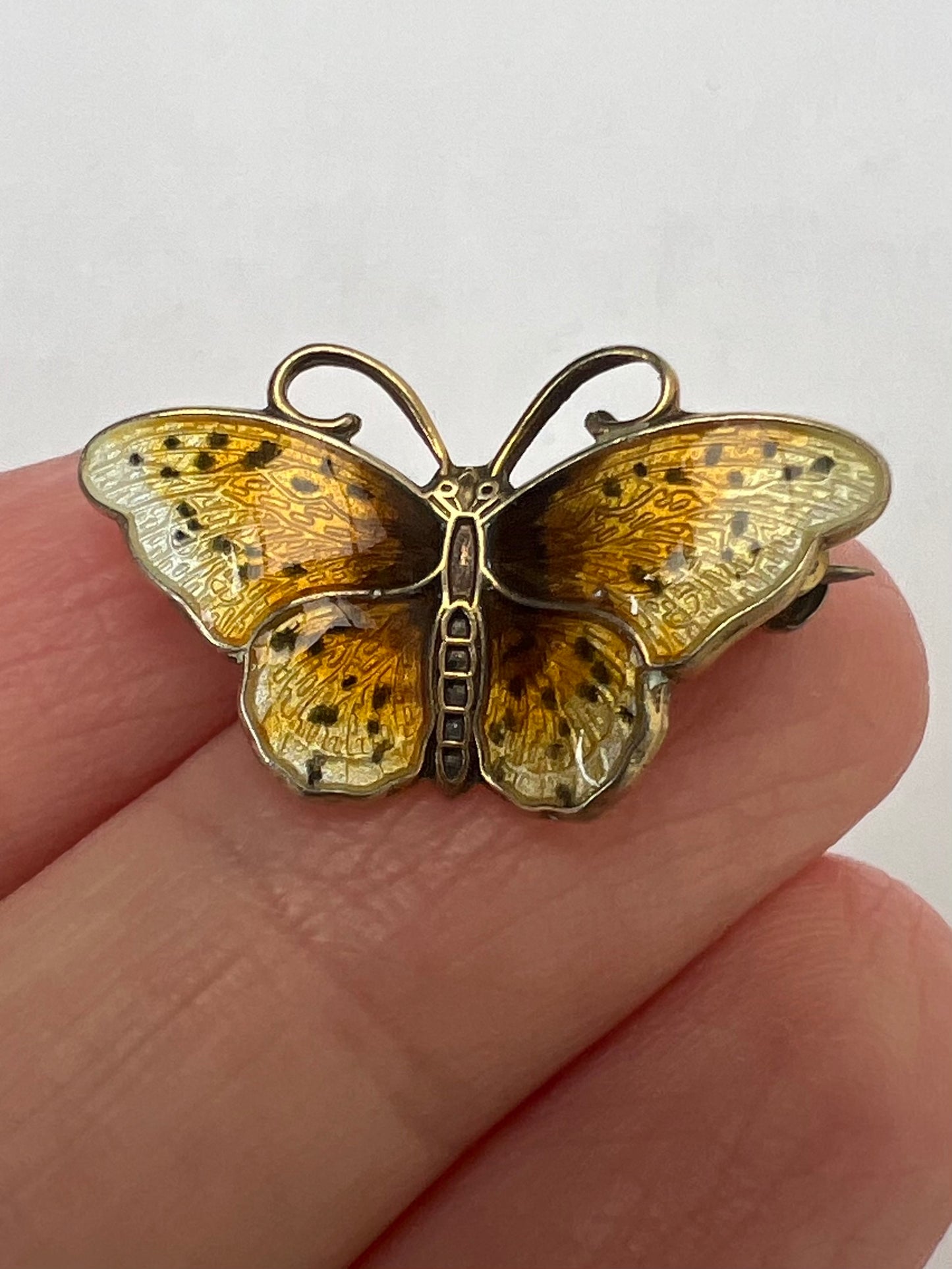 Three Norwegian Silver Enamel Butterfly Brooch Pins