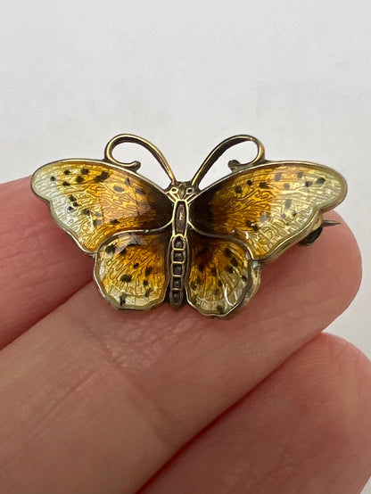 Three Norwegian Silver Enamel Butterfly Brooch Pins