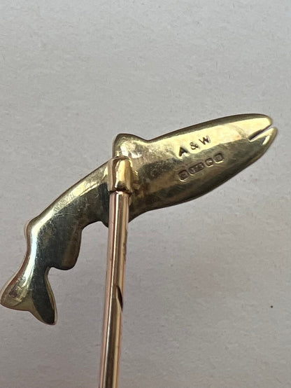 Alabaster & Wilson Fly Fishing Interest Trout or Salmon Gold & Enamel Fish Stick or Stock Pin