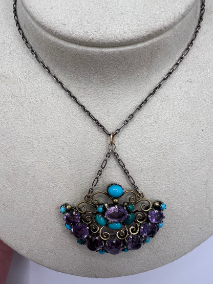 Dorrie Nossiter Arts & Crafts Amethyst Turquoise Pendant