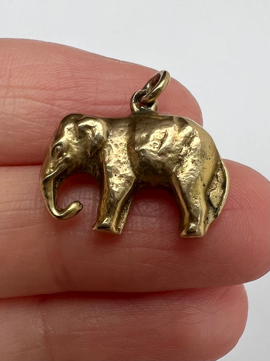 Cute Antique Solid 9ct Gold Elephant Charm Pendant