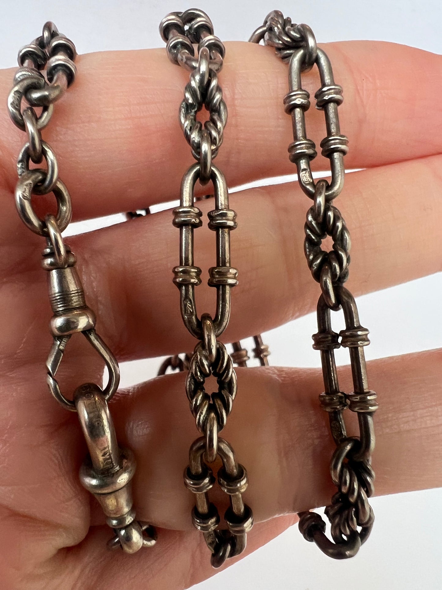 Victorian Fancy Trombone Fetter Link Silver Collar Choker Chain