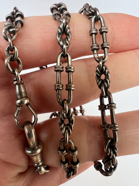 Victorian Fancy Trombone Fetter Link Silver Collar Choker Chain