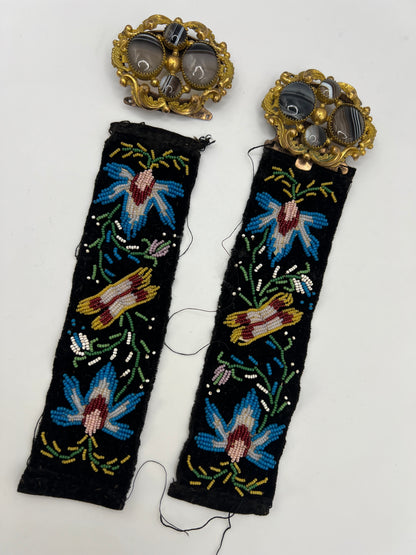 Pair William IV Bracelet Clasps on Later Victorian Embroidered Bracelets