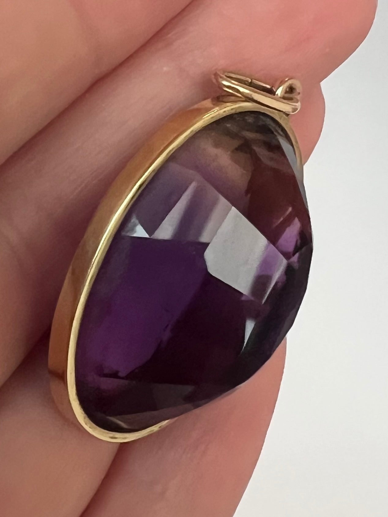 Deep, Silky Purple Siberian Amethyst and Gold Pendant