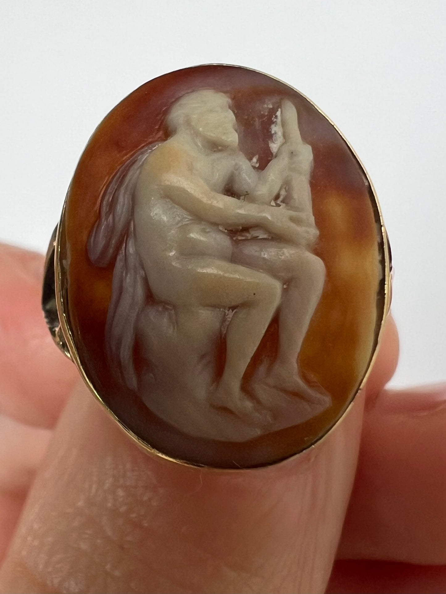 Unusual Antique Cameo Gold Pinky Ring