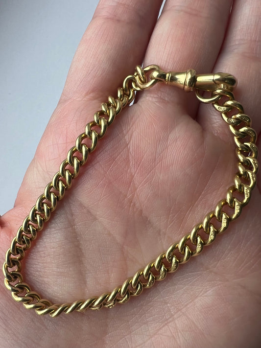 Solid 18ct Gold Heavy Antique Albert Curb Link Bracelet 8" Gents or Ladies