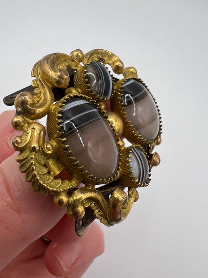 Pair William IV Bracelet Clasps on Later Victorian Embroidered Bracelets