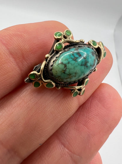 Liberty & Co Jessie Marrion King Arts & Crafts Turquoise Silver Gold Enamel Brooch