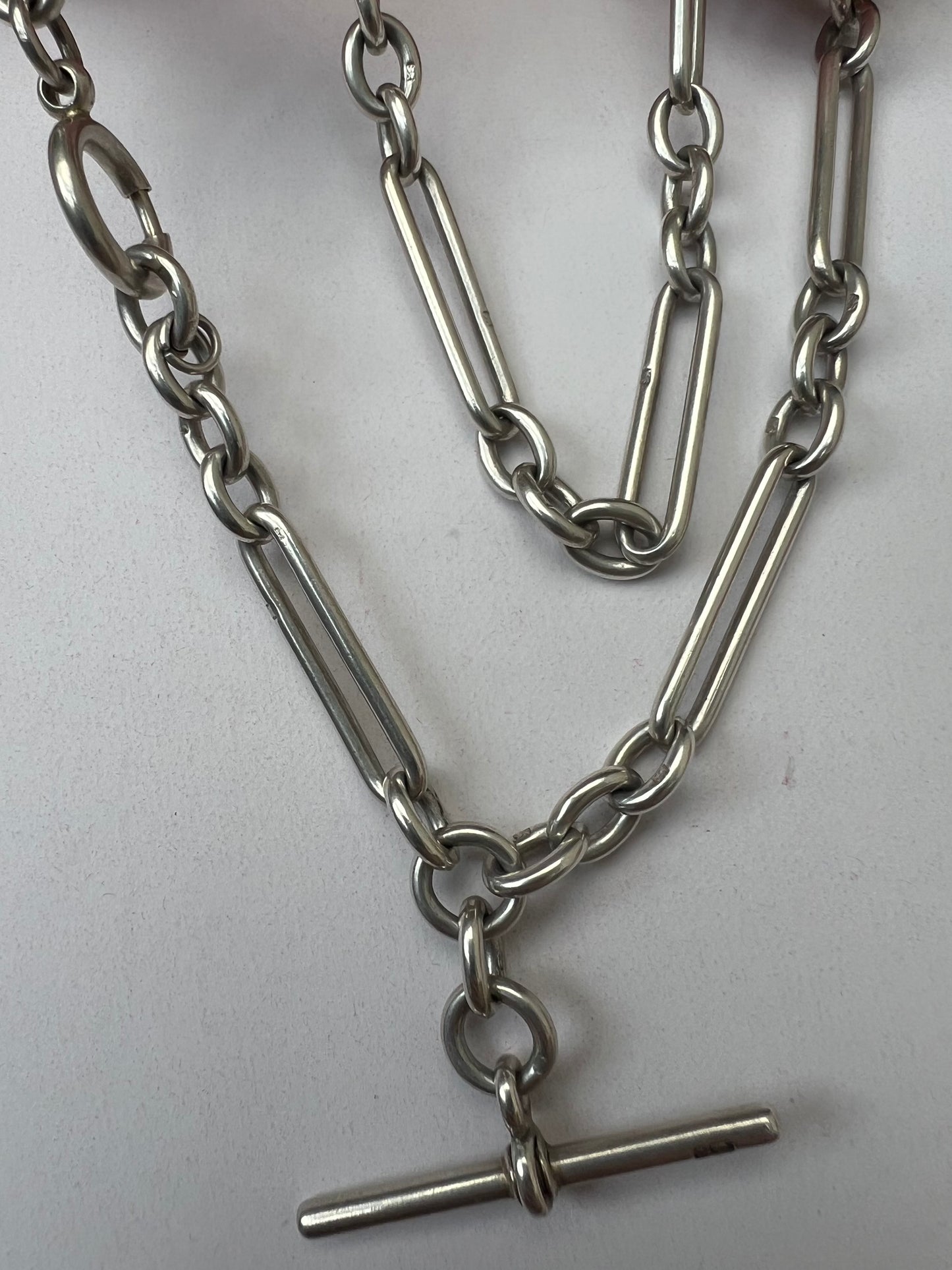 Silver Albert Fetter Chain With Paperclip Trombone Links and T Bar