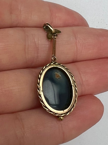 Early 20th Century Black Opal Doublet Gold Pendant