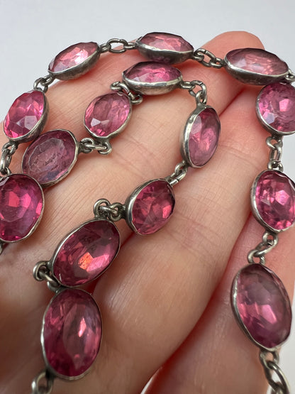 Georgian Paste Silver Pink Riviere Necklace