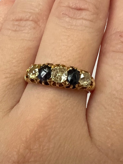 Victorian 18ct Gold Sapphire Old Cut Diamond 5 Stone Ring