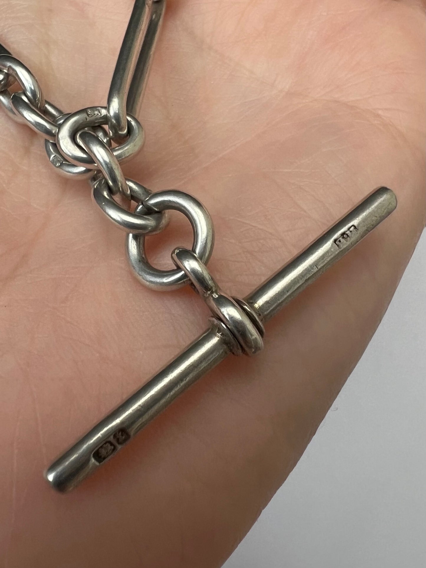 Silver Albert Fetter Chain With Paperclip Trombone Links and T Bar