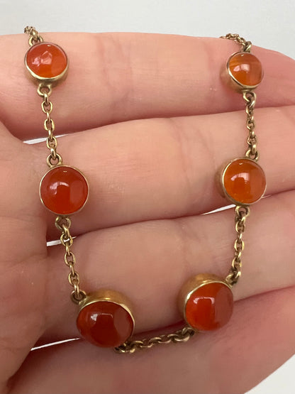 Sweet 15ct Gold Edwardian Carnelian Riviere Cabochon Necklace