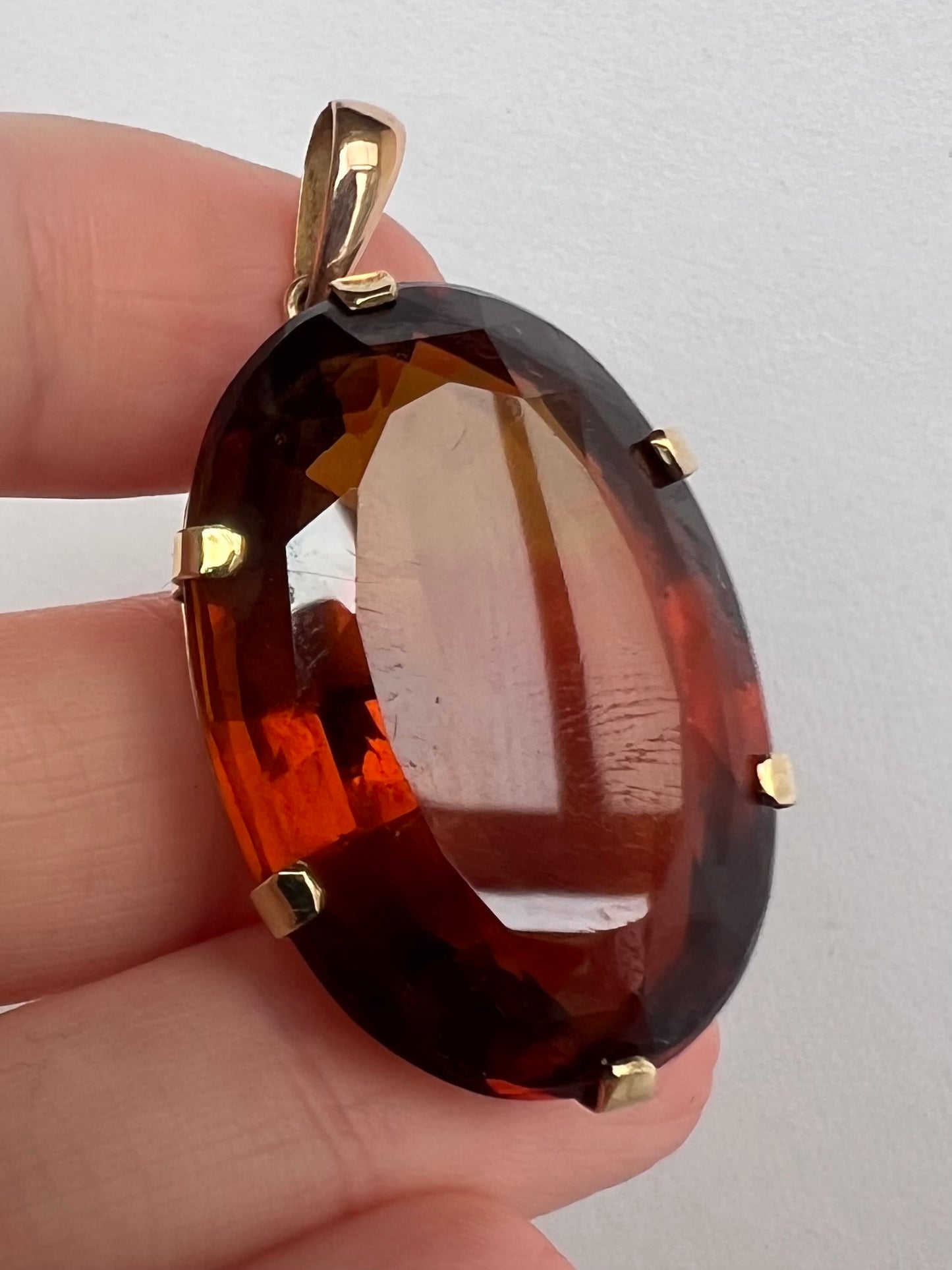 Very Large Sherry Madeira Citrine Gold Pendant