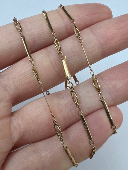 Delicate 15ct Gold Fancy Link Knot And Bar Neck Chain