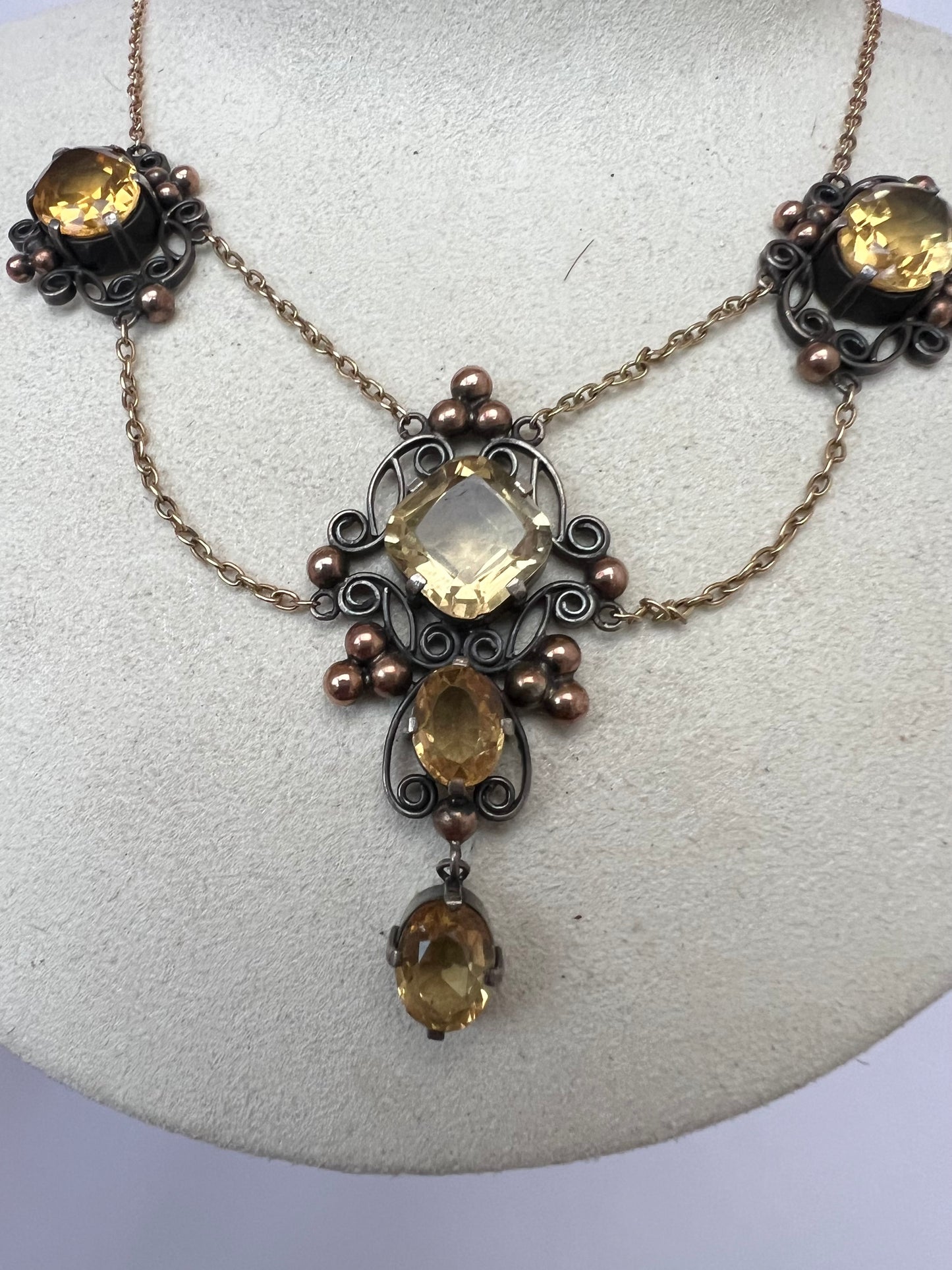 Artificer's Guild Arts & Crafts 15ct Gold Silver Citrine Necklace
