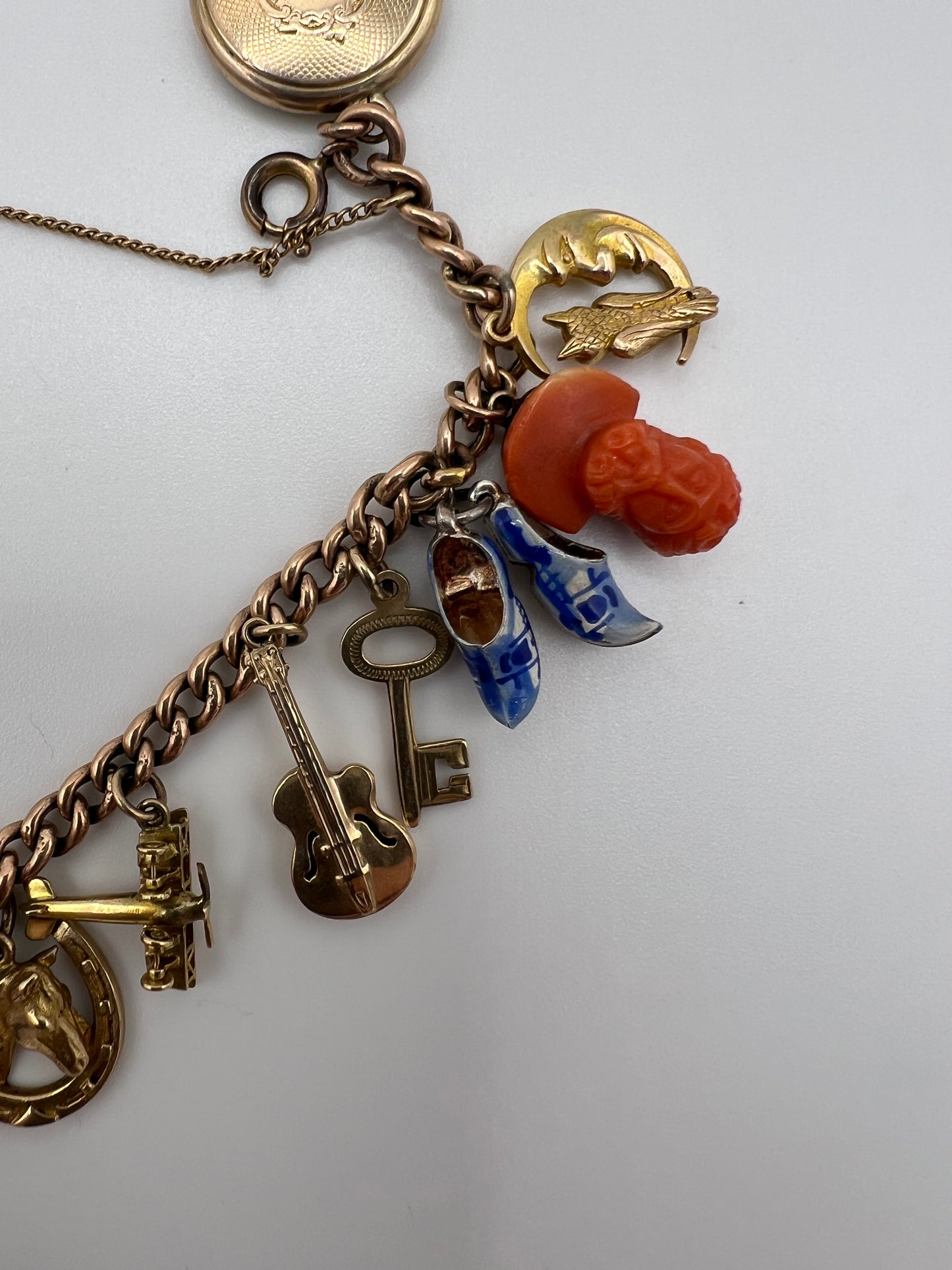 Gold Charm Bracelet With Many Unusual and Rare Charms
