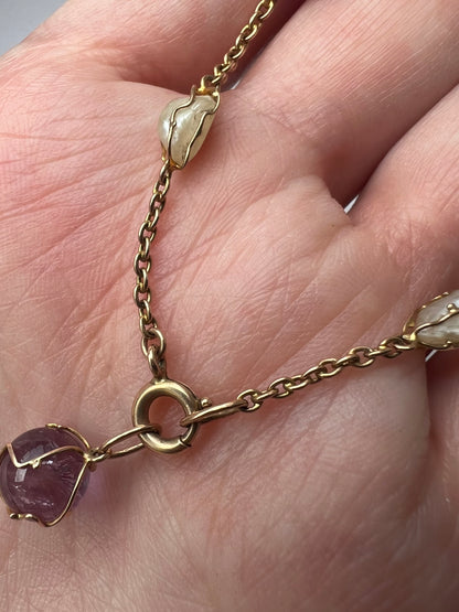 Liberty Dainty Amethyst Pearl Rose Gold Bracelet with detachable pendant