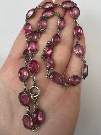 Georgian Paste Silver Pink Riviere Necklace