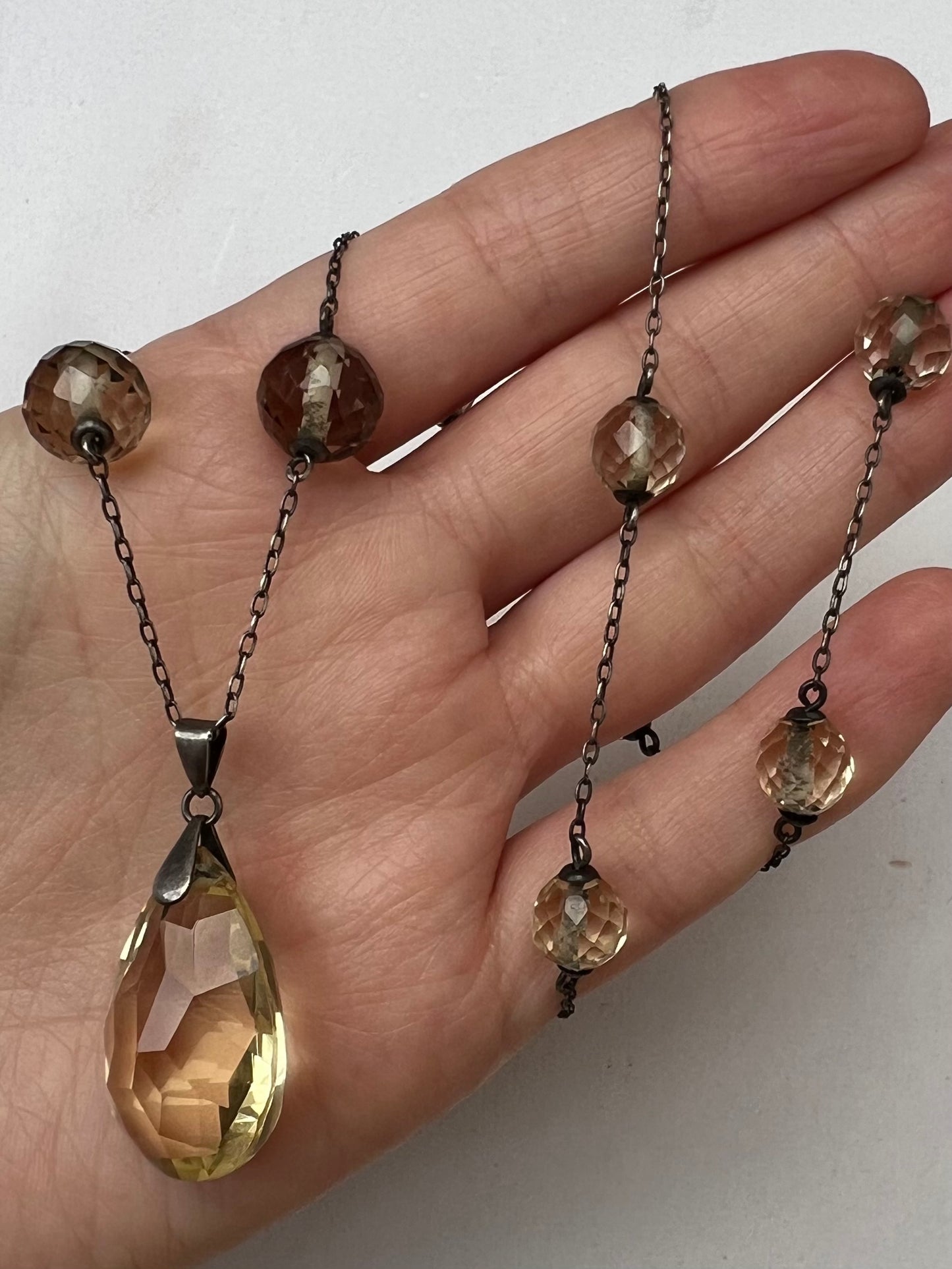 Arts and Crafts Faceted Citrine Necklace