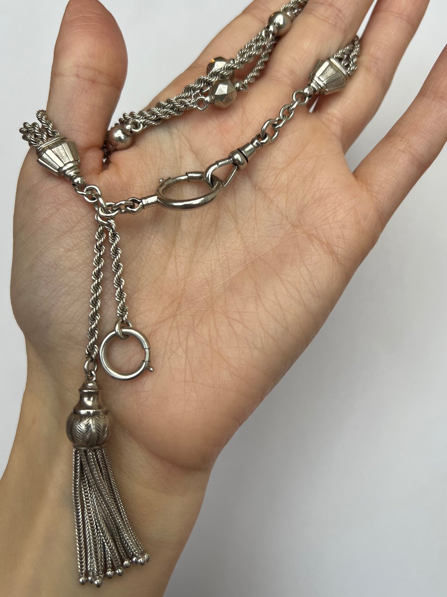 Silver Albertina Bracelet Or Necklace Section With Tassel Fobs Dog Clip etc