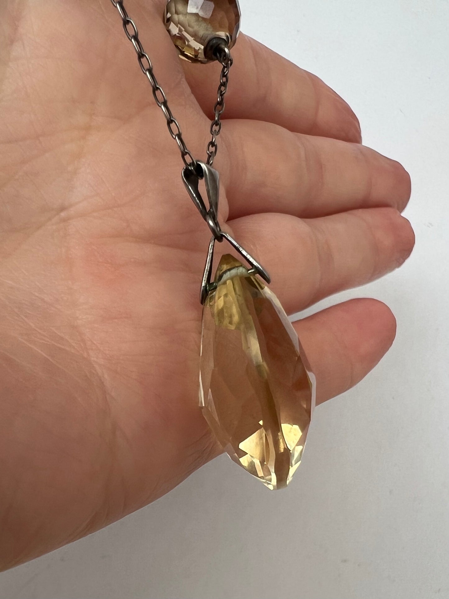 Arts and Crafts Faceted Citrine Necklace