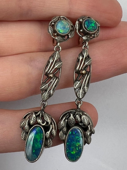 Bernard Instone Arts & Crafts Opal Dangly Screw Back Earrings