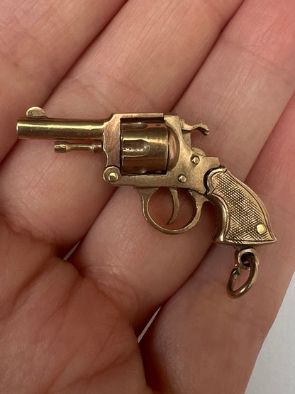 9ct Solid Gold Working Smith & Wesson Revolver Charm Pendant with Moving Parts - Reserved Pls Enquire