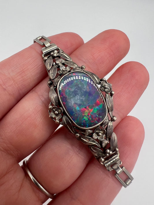 Rhona Wager Arts & Crafts Boulder Opal Silver Bracelet (Replacement steel strap)