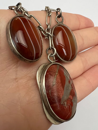 Scottish Arts & Crafts Silver Agate Pebble Necklace