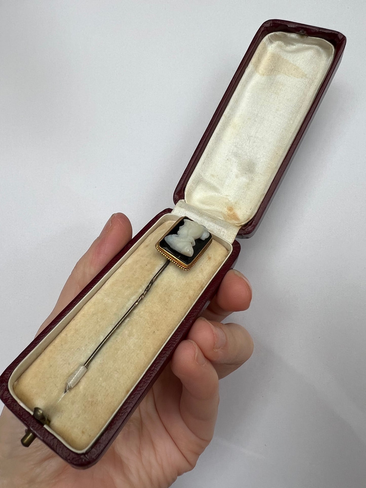 Well Carved Banded Agate / Onyx Hardstone Cameo Stick Pin