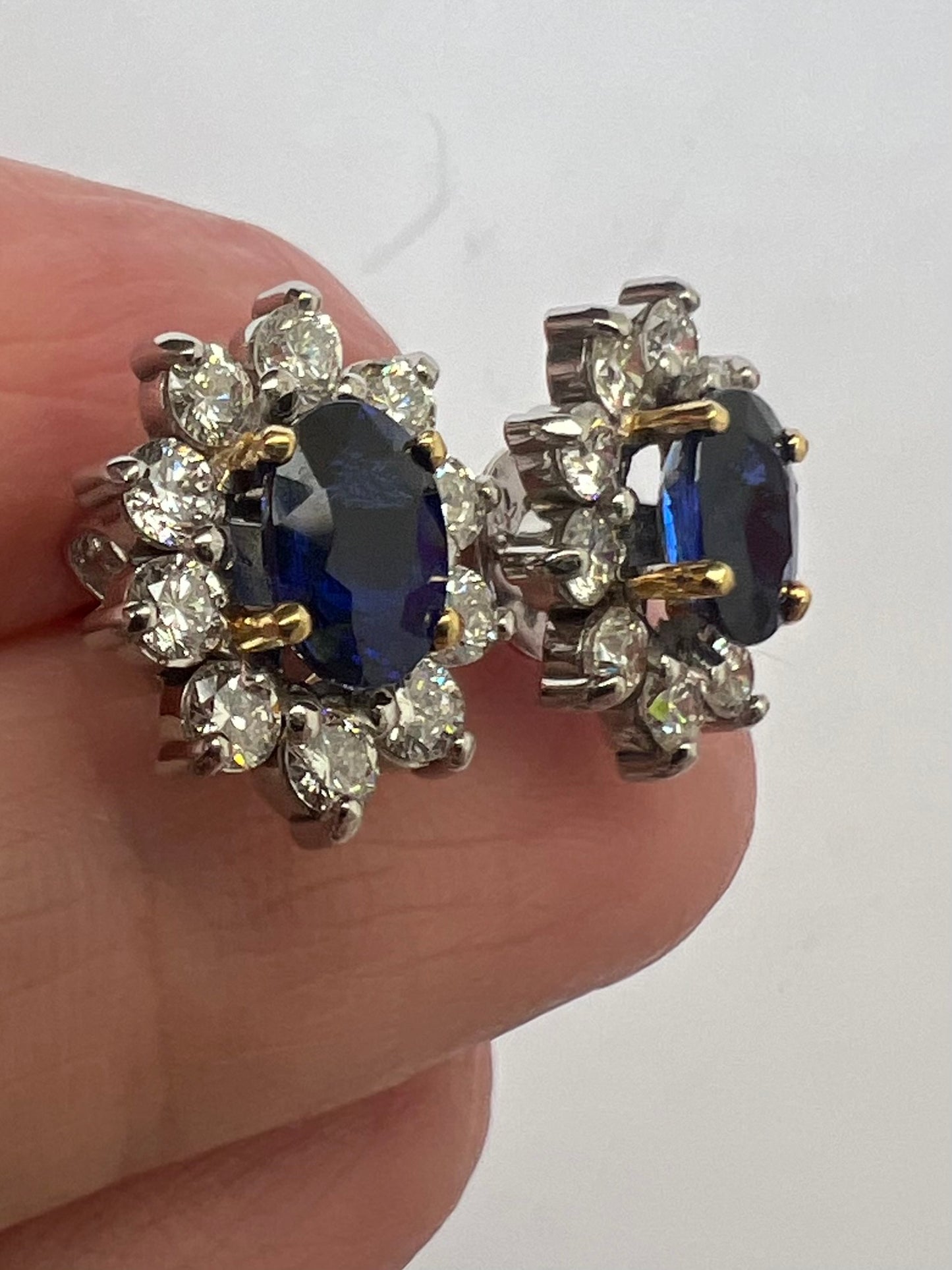 Superb 2 Carat Sapphire Diamond Halo Earrings 18ct White Gold