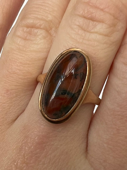 Plain Oval Moss Agate Up and Down Ring