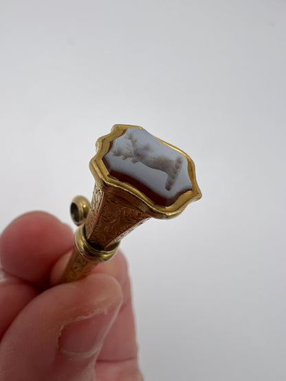 15ct Gold Victorian Watch Key Intaglio Stag Pendant