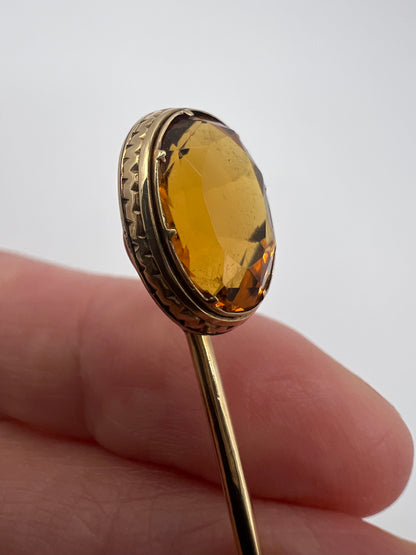 Sparkly Scottish Cairngorm Citrine Gold Stick Pin