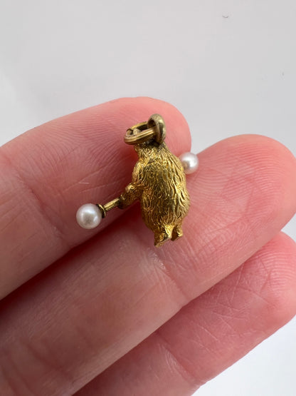 Super Bear! 15ct Gold Weightlifting Bear Pendant or Charm